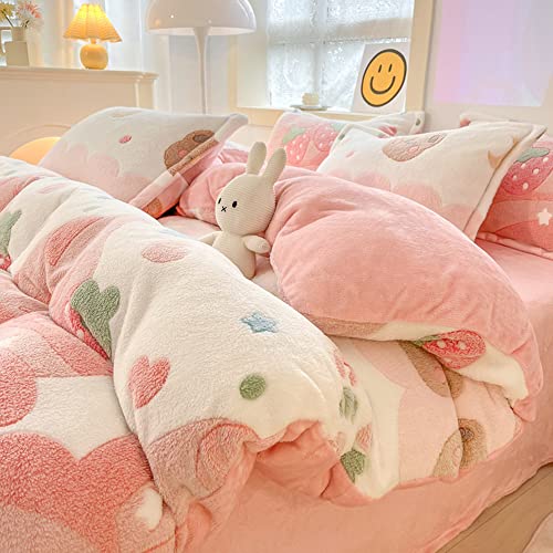 Kawaii Strawberry Duvet Cover Set for Kids