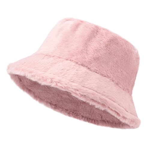 Kawaii Fluffy Pink Faux Fur Bucket Hat