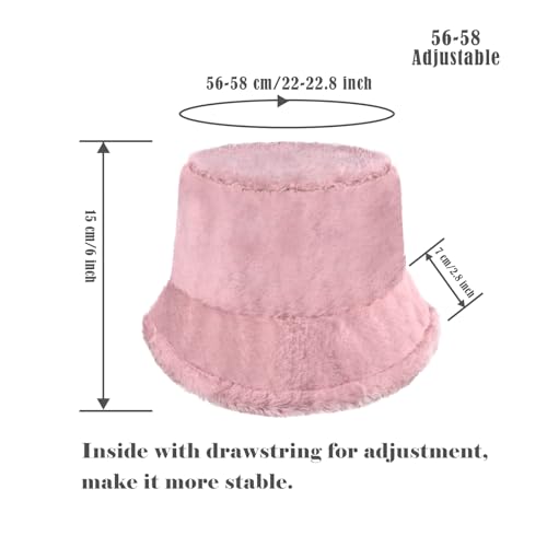 Kawaii Fluffy Pink Faux Fur Bucket Hat