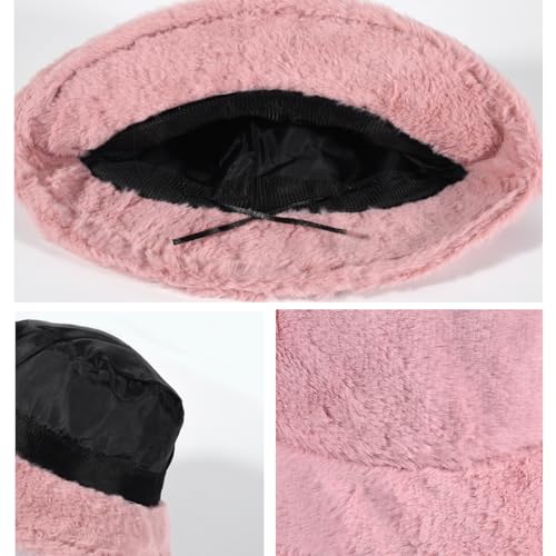 Kawaii Fluffy Pink Faux Fur Bucket Hat