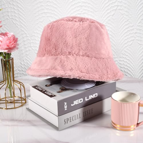 Kawaii Fluffy Pink Faux Fur Bucket Hat