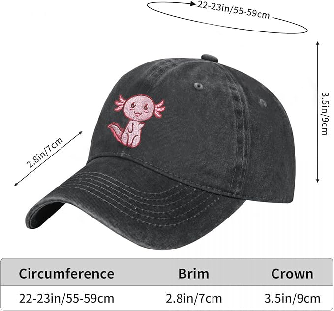 Kawaii Axolotl Embroidered Adjustable Baseball Cap