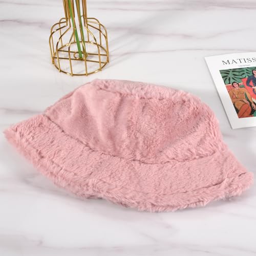 Kawaii Fluffy Pink Faux Fur Bucket Hat