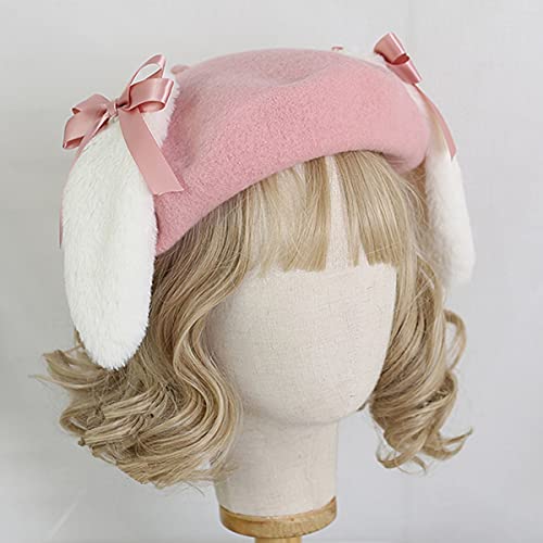 Kawaii Pink Bunny Ears Wool Beret Hat
