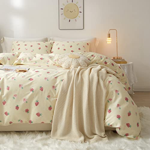 Kawaii Strawberry Duvet Cover Set for Kids