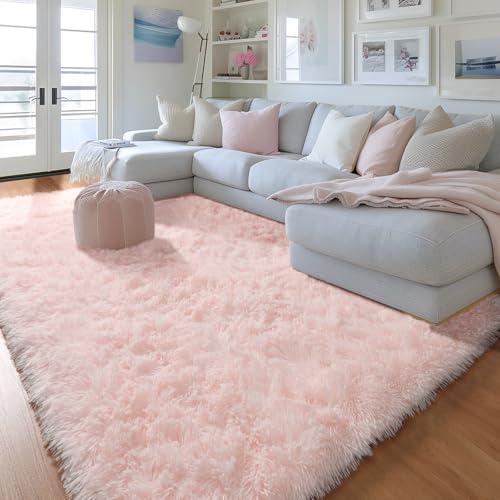 Kawaii Fluffy Pink Plush Rug for Kids