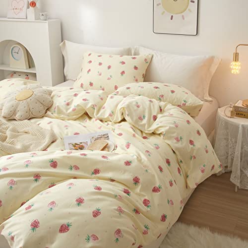 Kawaii Strawberry Duvet Cover Set for Kids