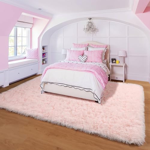 Kawaii Fluffy Pink Plush Rug for Kids