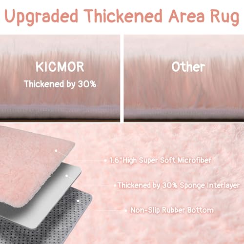 Kawaii Fluffy Pink Plush Rug for Kids