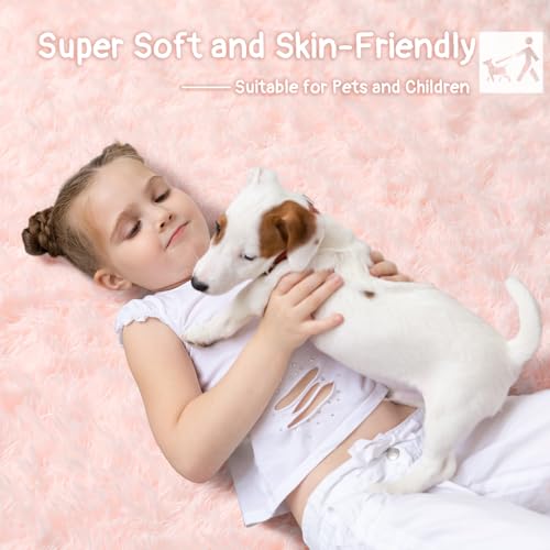 Kawaii Fluffy Pink Plush Rug for Kids