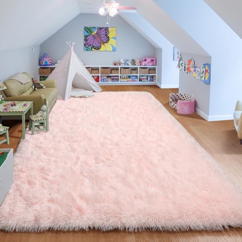 Kawaii Fluffy Pink Plush Rug for Kids