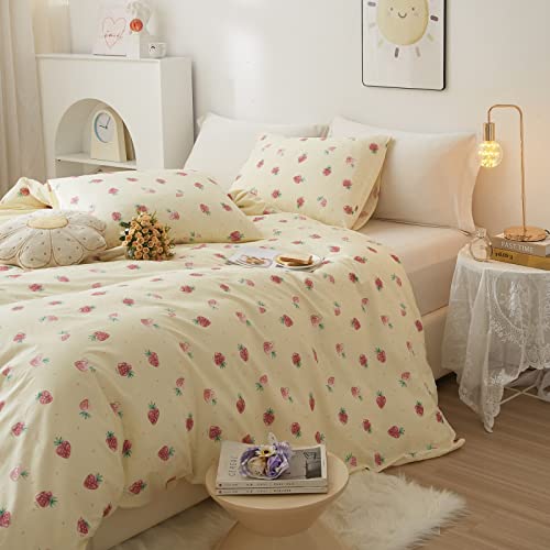 Kawaii Strawberry Duvet Cover Set for Kids