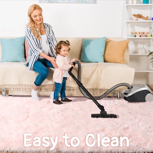 Kawaii Fluffy Pink Plush Rug for Kids