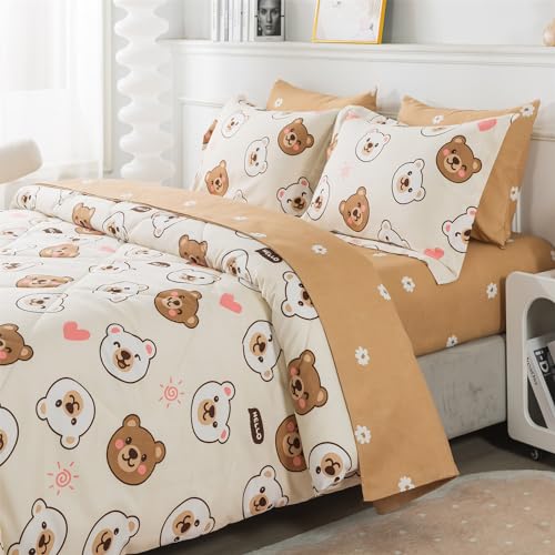 Kawaii Bear Comforter Set Twin Size for Kids