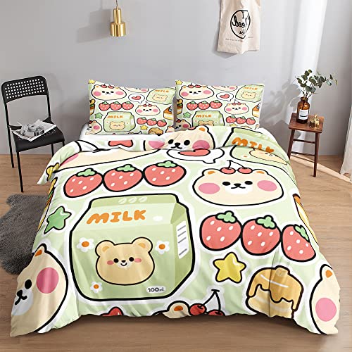 Kawaii Strawberry Bear Bedding Set for Kids