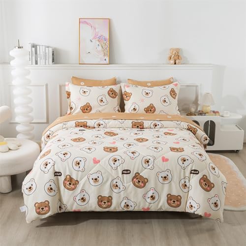 Kawaii Bear Comforter Set Twin Size for Kids