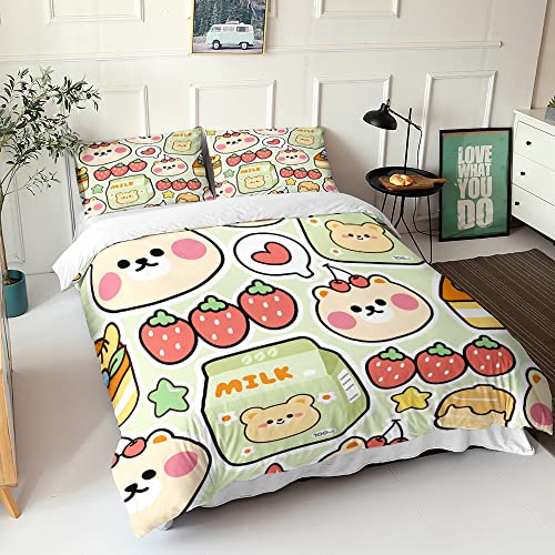 Kawaii Strawberry Bear Bedding Set for Kids