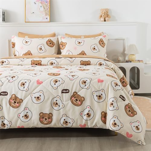 Kawaii Bear Comforter Set Twin Size for Kids