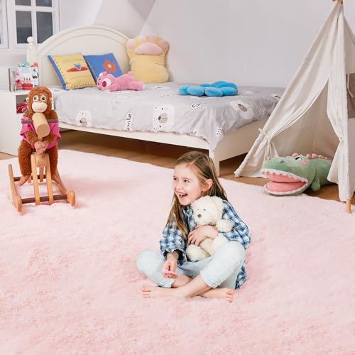 Ultra Kawaii Pink Shaggy Area Rug 4x6 Ft
