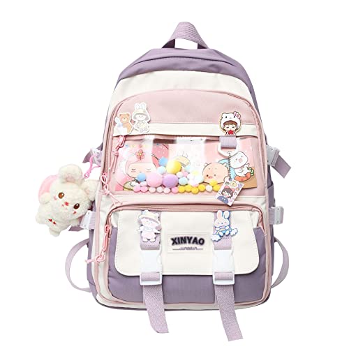 Kawaii Purple Backpack with Cute Card Plush Pendant