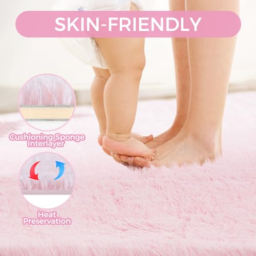 Ultra Kawaii Pink Shaggy Area Rug 4x6 Ft