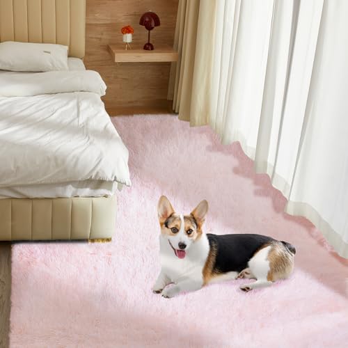 Ultra Kawaii Pink Shaggy Area Rug 4x6 Ft