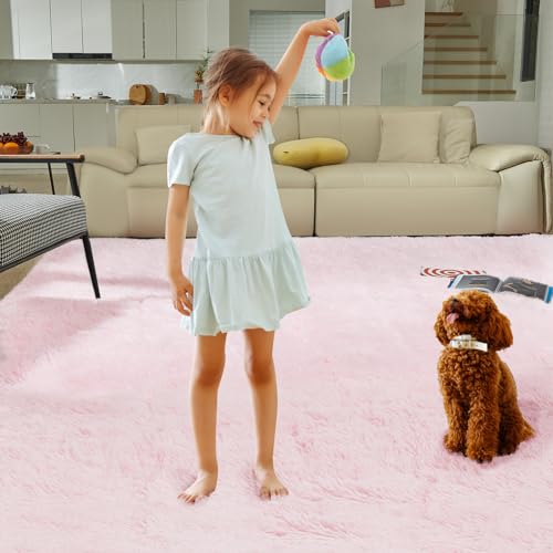 Ultra Kawaii Pink Shaggy Area Rug 4x6 Ft