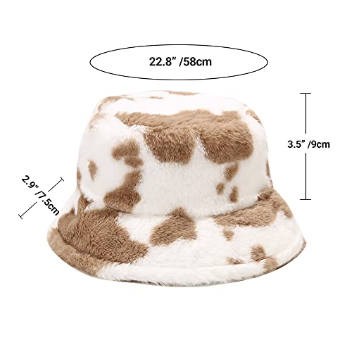 Kawaii Cow Print Fuzzy Bucket Hat for All