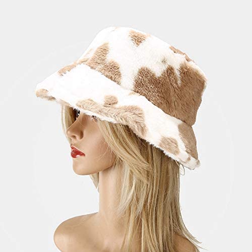 Kawaii Cow Print Fuzzy Bucket Hat for All