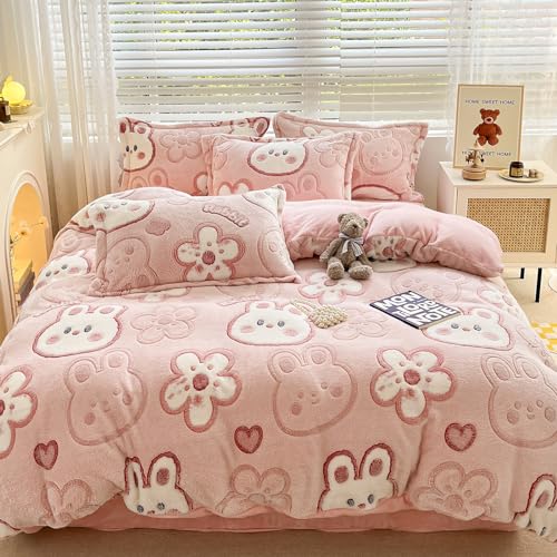Kawaii Pink Rabbit Duvet Cover Set for Girls