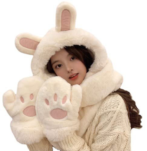 Kawaii Bunny Ear Beanie Hat and Gloves Set