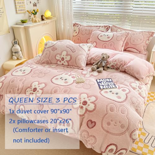 Kawaii Pink Rabbit Duvet Cover Set for Girls