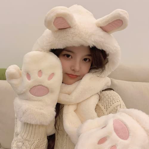 Kawaii Bunny Ear Beanie Hat and Gloves Set
