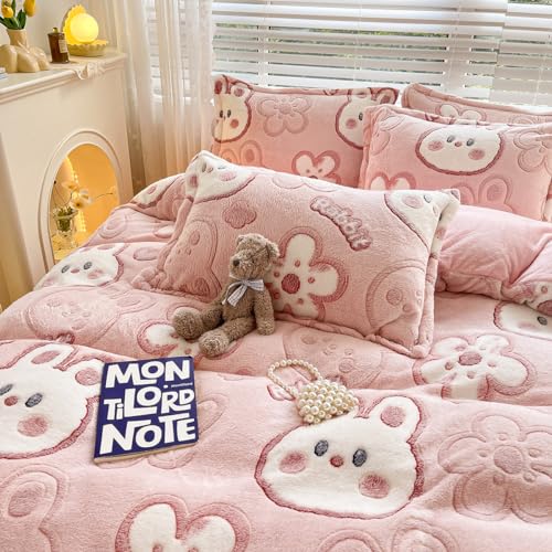 Kawaii Pink Rabbit Duvet Cover Set for Girls