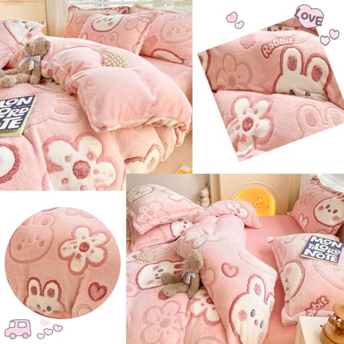 Kawaii Pink Rabbit Duvet Cover Set for Girls