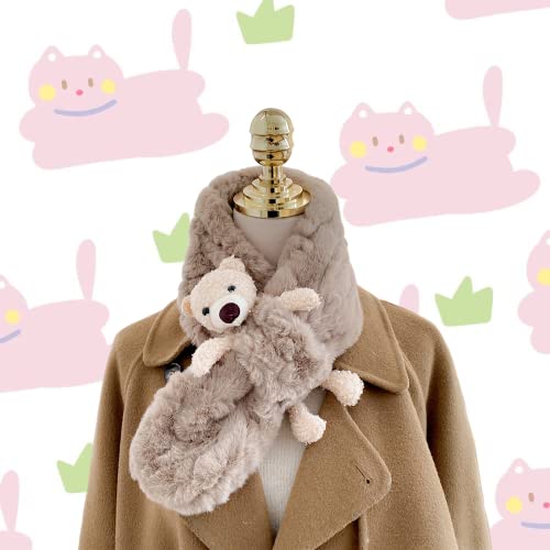 Adorable Fuzzy Plush Bear Scarf for Girls