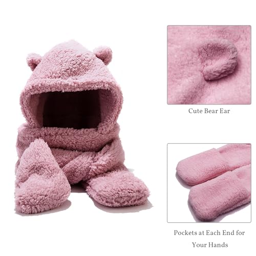Kawaii Winter Bear Hooded Scarf and Gloves Set