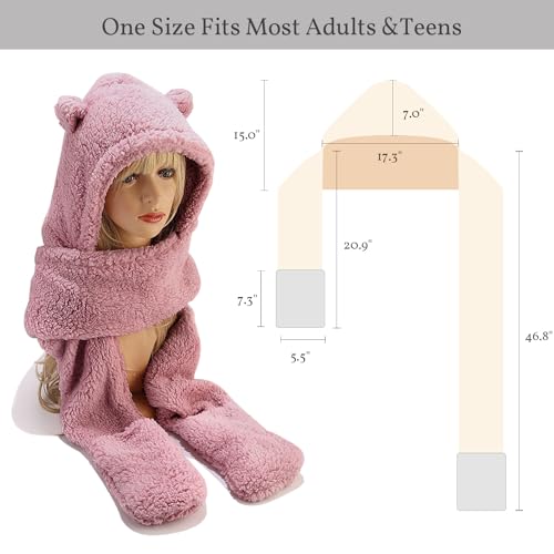 Kawaii Winter Bear Hooded Scarf and Gloves Set