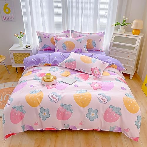 Kawaii Strawberry Plush Bedding Set for Kids