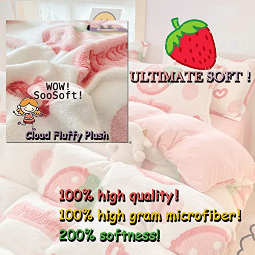 Kawaii Strawberry Plush Bedding Set for Girls