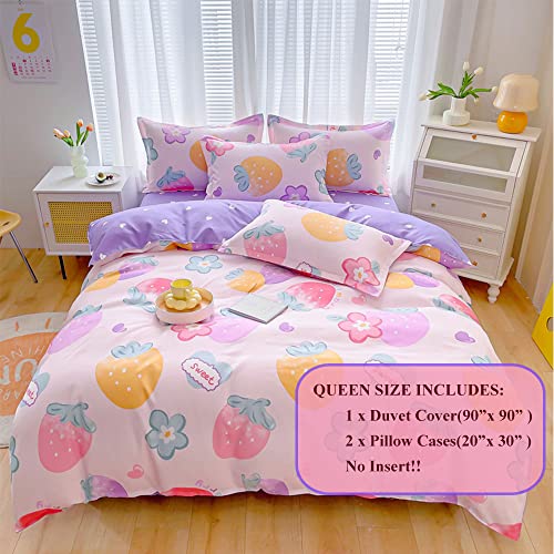 Kawaii Strawberry Plush Bedding Set for Kids
