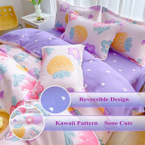 Kawaii Strawberry Plush Bedding Set for Kids