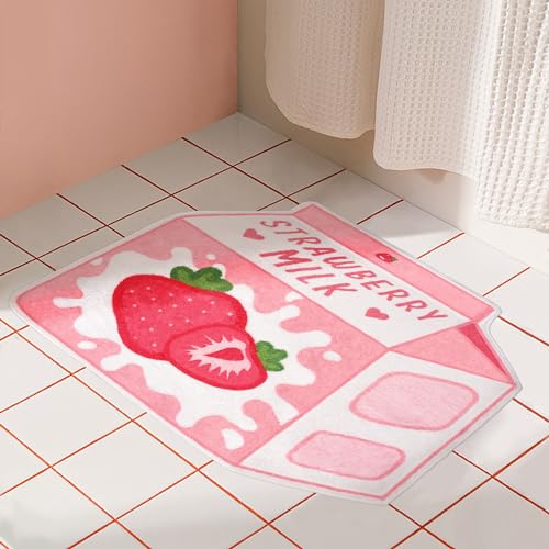 Kawaii Strawberry Milk Plush Bath Mat Rug