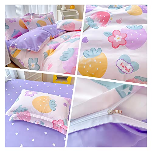 Kawaii Strawberry Plush Bedding Set for Kids