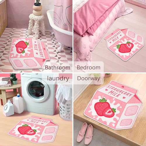 Kawaii Strawberry Milk Plush Bath Mat Rug