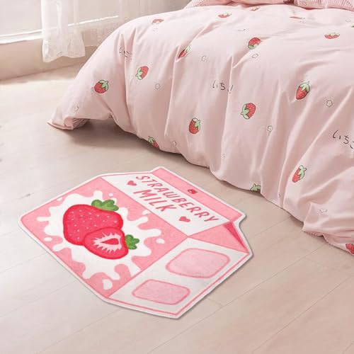 Kawaii Strawberry Milk Plush Bath Mat Rug