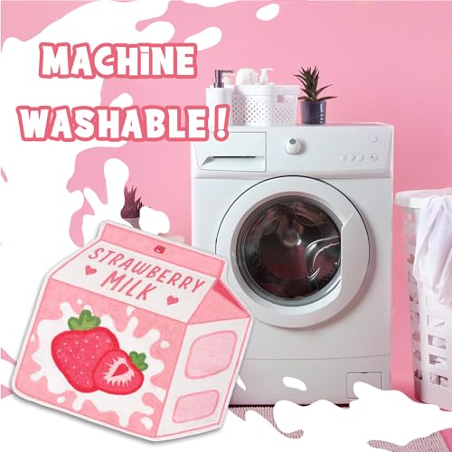 Kawaii Strawberry Milk Plush Bath Mat Rug