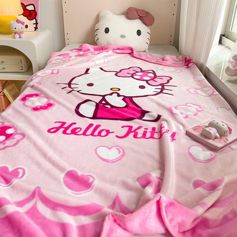 Kawaii Cartoon Cat Pink Plush Blanket Throw
