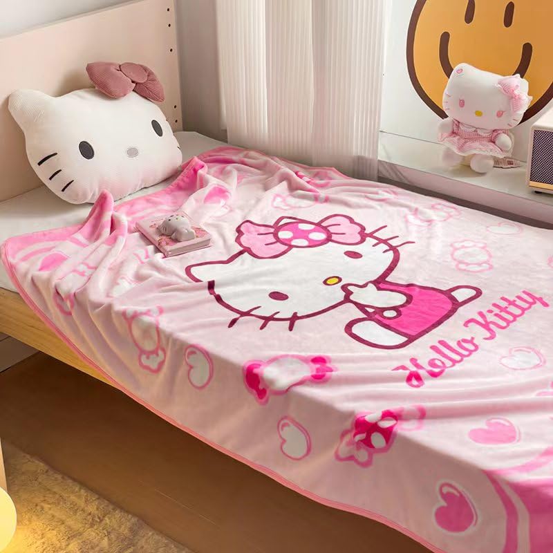 Kawaii Cartoon Cat Pink Plush Blanket Throw