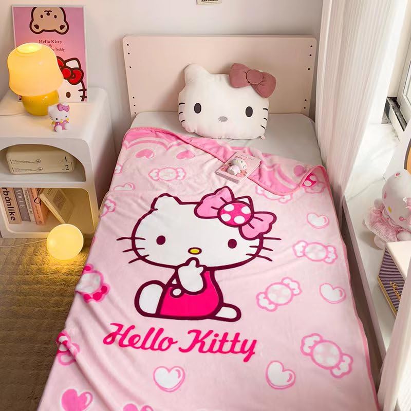 Kawaii Cartoon Cat Pink Plush Blanket Throw